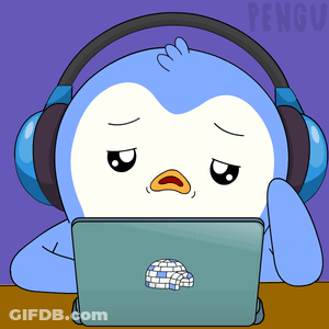 A Penguin Wearing Headphones Is Looking At A Laptop Computer GIF