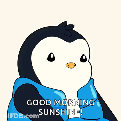 A Penguin Wearing Sunglasses And A Blue Jacket Says " Good Morning Sunshine " GIF