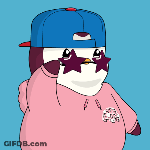 A Penguin Wearing Sunglasses And A Hat Has The Letter J On Its Face GIF