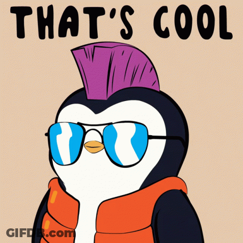 A Penguin Wearing Sunglasses And A Mohawk Has The Words That 'S Cool Above It GIF