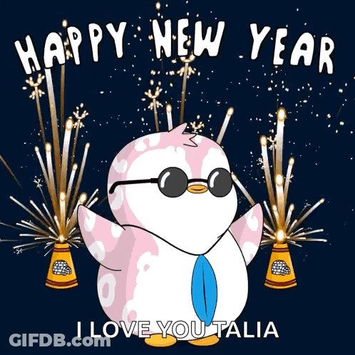 A Penguin Wearing Sunglasses And A Tie Says Happy New Year I Love You Talia GIF