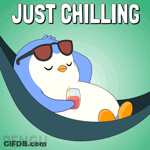 A Penguin Wearing Sunglasses Is Laying In A Hammock With The Words Just Chilling Behind It GIF