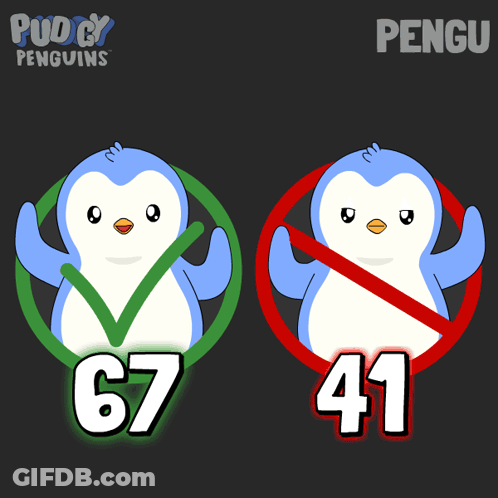 A Penguin With A Check Mark And A Penguin With A Red Circle And The Number 41 GIF