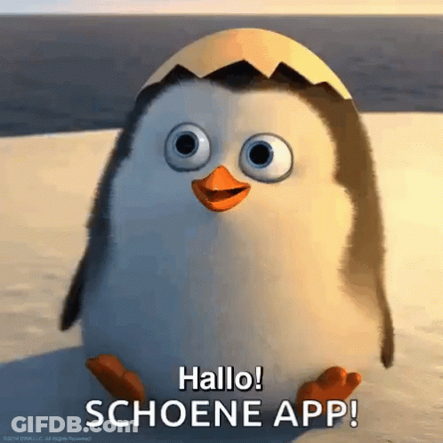 A Penguin With A Egg On Its Head Says Hallo Schoene App GIF