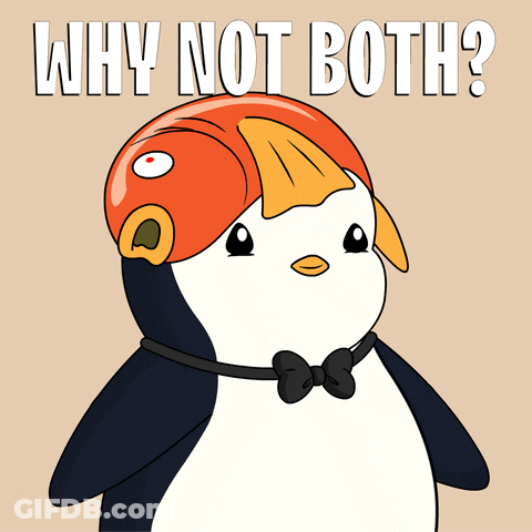 A Penguin With A Fish On Its Head And The Words Why Not Both GIF