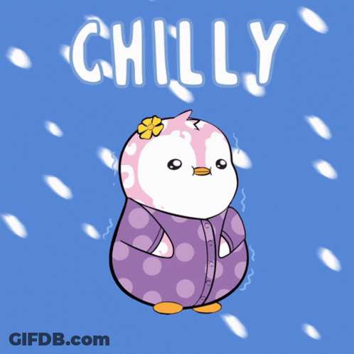 A Penguin With A Flower On Its Head And The Word Chilly On The Bottom GIF