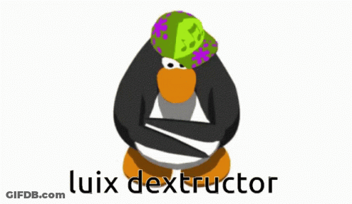 A Penguin With A Green Hat And The Words Luix Dextractor On The Bottom GIF