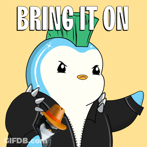 A Penguin With A Mohawk Is Wearing A Jacket And Hat And Says Bring It On GIF