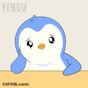 A Penguin With A Sad Look On Its Face And The Word Pengu On The Bottom GIF