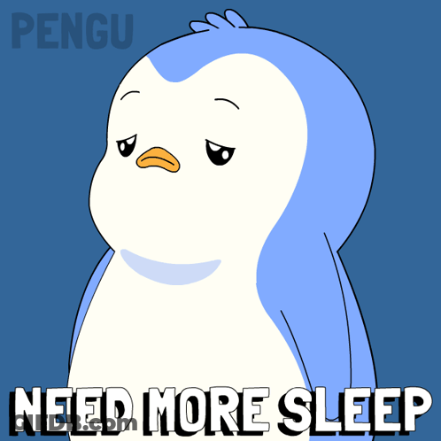 A Penguin With A Sad Look On Its Face And The Words Need More Sleep Below It GIF