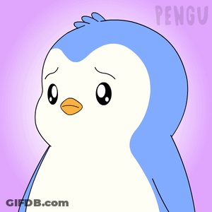 A Penguin With A Sad Look On Its Face Is On A Purple Background That Says Pengu GIF