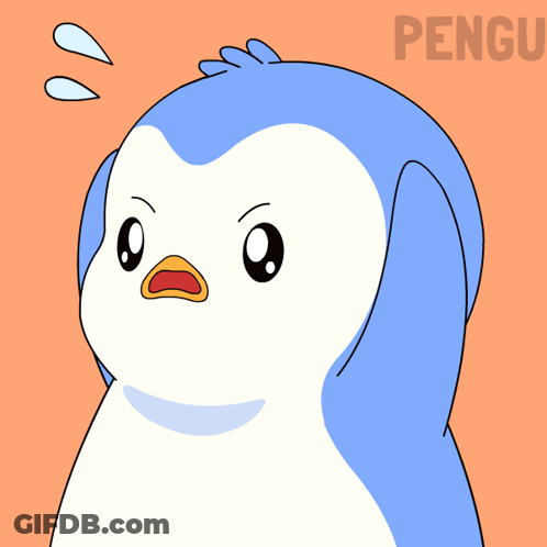 A Penguin With A Surprised Look On Its Face And The Word Pengu Above It GIF