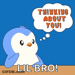 A Penguin With A Thought Bubble Saying Thinking About You Lil Bro GIF