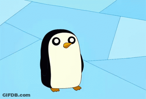 A Penguin With A Yellow Beak Is Standing In Front Of A Blue Background GIF