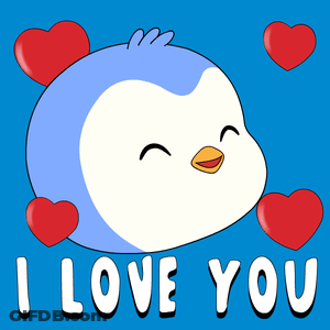 A Penguin With Hearts Around It And The Words I Love You Below It GIF