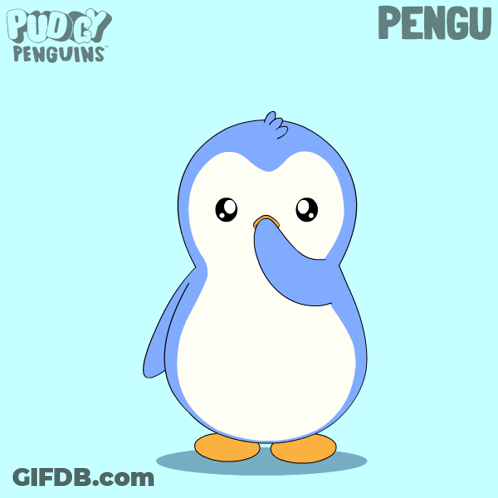 A Penguin With Hearts Coming Out Of It 'S Wings Is From The Puddy Penguins Series GIF