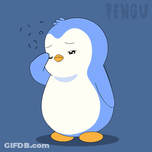A Penguin With Its Eyes Closed And The Word Pengu On The Bottom GIF