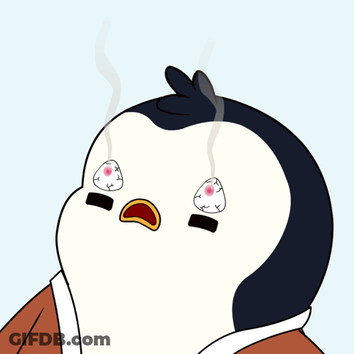 A Penguin With Smoke Coming Out Of Its Eyes GIF