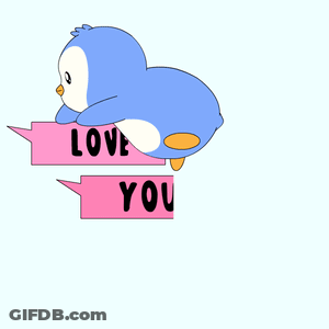 A Penguin With Speech Bubbles That Says Love You So Much GIF