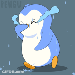 A Penguin With Tears Coming Out Of Its Eyes And The Word Pengu Behind It GIF