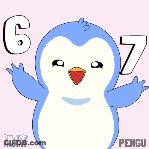 A Penguin With The Number 6 And 7 On Its Head GIF