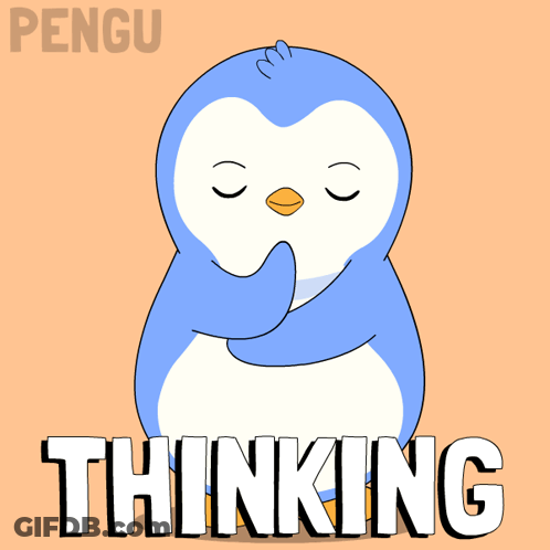 A Penguin With The Word Thinking Written Underneath It GIF
