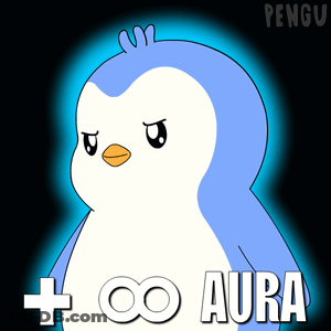 A Penguin With The Words + ∞ Aura Written On It GIF