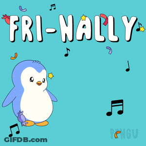 A Penguin With The Words Fri-Nally Written On It GIF