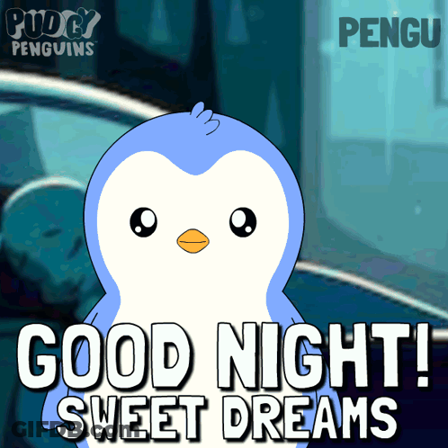 A Penguin With The Words Good Night Sweet Dreams Written On It GIF