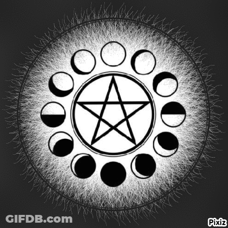 A Pentagram Surrounded By Phases Of The Moon GIF