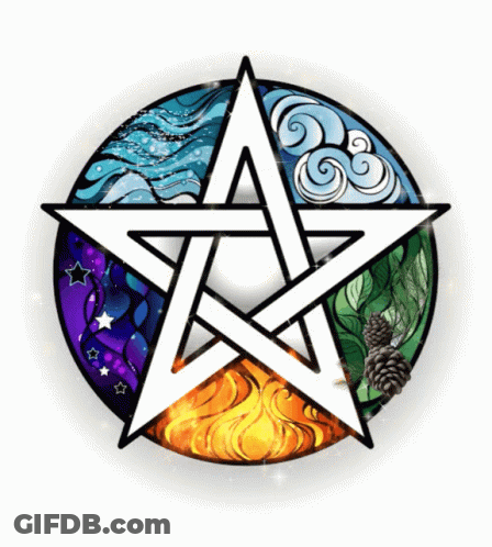 A Pentagram Surrounded By The Four Elements Water Fire Earth And Air GIF