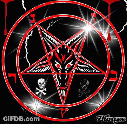 A Pentagram With A Skull And Crossbones In The Middle GIF