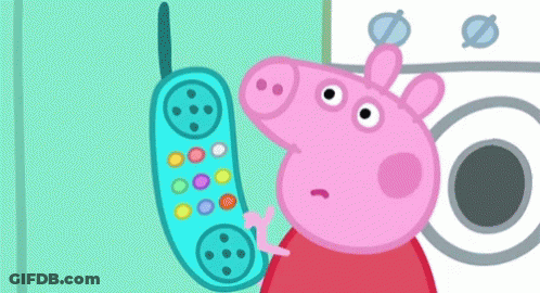 A Peppa Pig Cartoon Character Holding A Blue Toy Phone GIF