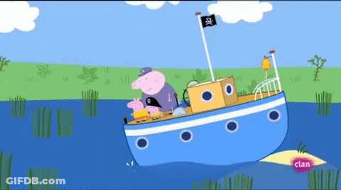 A Peppa Pig Cartoon Shows A Boat With A Pirate Flag On It GIF