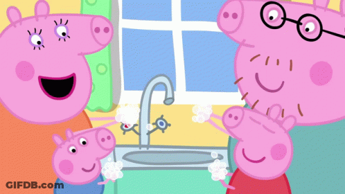 A Peppa Pig Family Is Washing Their Hands Together GIF
