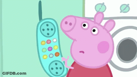 A Peppa Pig Talking On A Phone With The Words Hello Written Below GIF