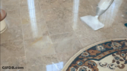 A Person Cleaning A Rug With A Mop On The Floor GIF