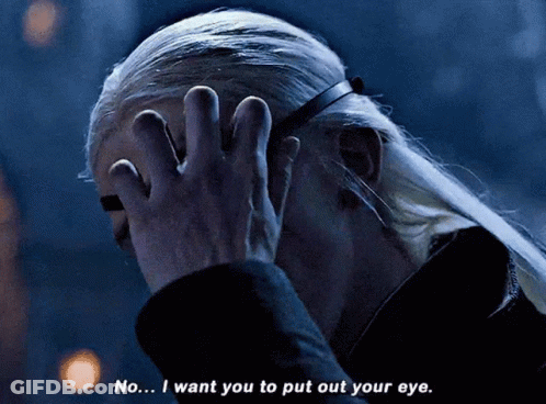 A Person Covering Their Face With Their Hand With The Words " No ... I Want You To Put Out Your Eye " Below Them GIF