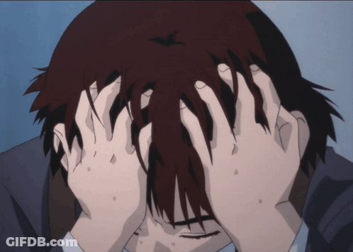 A Person Covering Their Face With Their Hands With A Bird Flying Over Their Head GIF