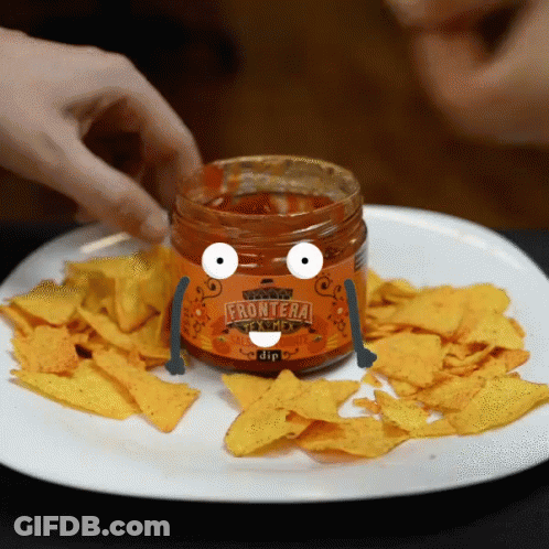 A Person Dipping Tortilla Chips Into A Jar Of Frontiera Sauce GIF