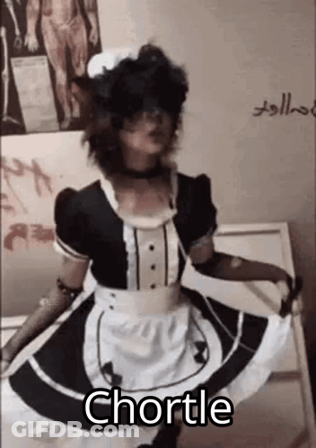 A Person Dressed As A Maid Is Dancing In Front Of A Wall . GIF