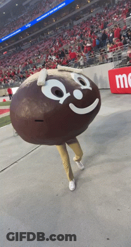 A Person Dressed In A M & Ms Costume GIF