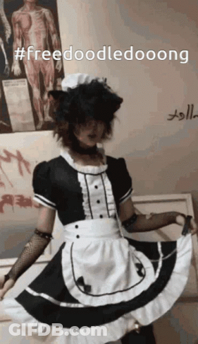 A Person Dressed In A Maid Costume With The Hashtag Freedoodledoong GIF