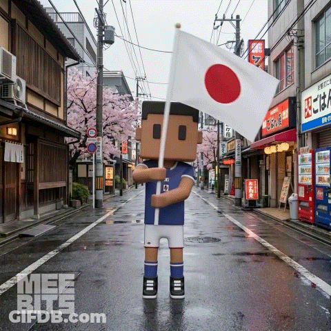 A Person Holding A Flag In A Street With A Sign That Says Life Bites GIF