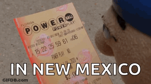 A Person Holding A Florida Powerball Ticket With The Words In New Mexico Below It GIF