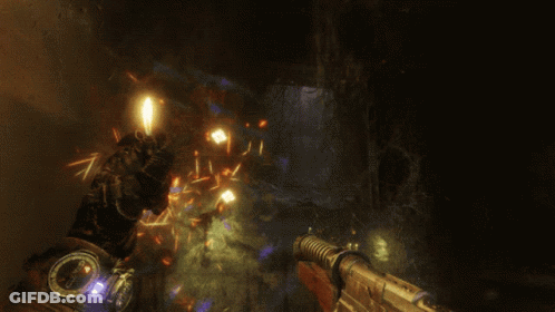 A Person Holding A Gun In A Video Game With A Compass On Their Watch GIF
