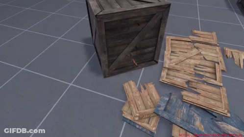 A Person Holding A Gun In Front Of A Wooden Box That Says " Weaponhunters " On It GIF