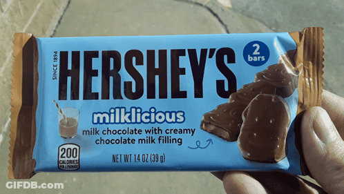 A Person Holding A Hershey 'S Milklicious Bar GIF