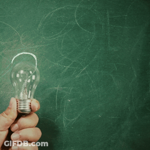 A Person Holding A Light Bulb In Front Of A Chalkboard That Says College On It GIF