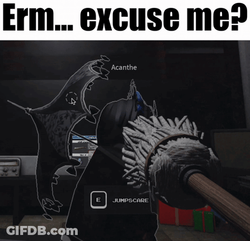 A Person Holding A Mop With The Words " Erm Excuse Me " On Top GIF